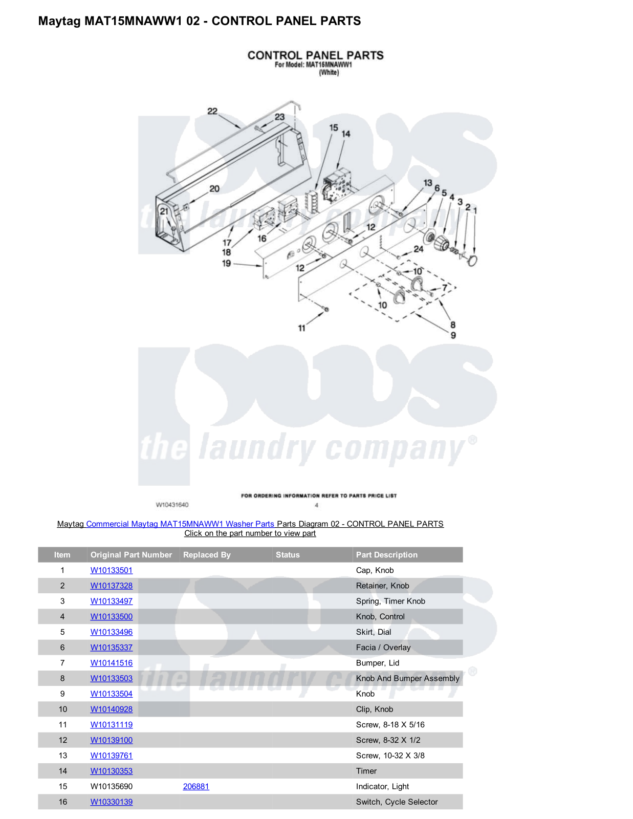 Maytag MAT15MNAWW1 Parts Diagram