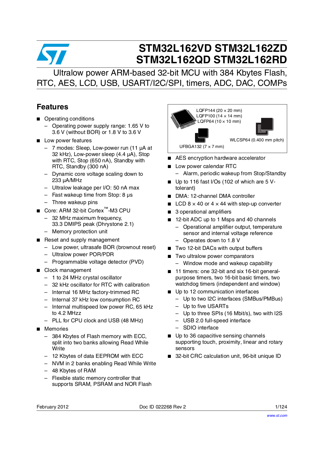 ST STM32L162VD, STM32L162ZD, STM32L162QD, STM32L162RD User Manual