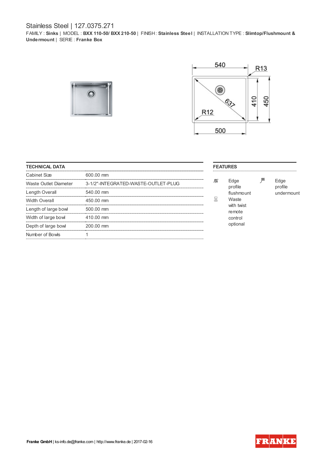 Franke 127.0375.271 Service Manual