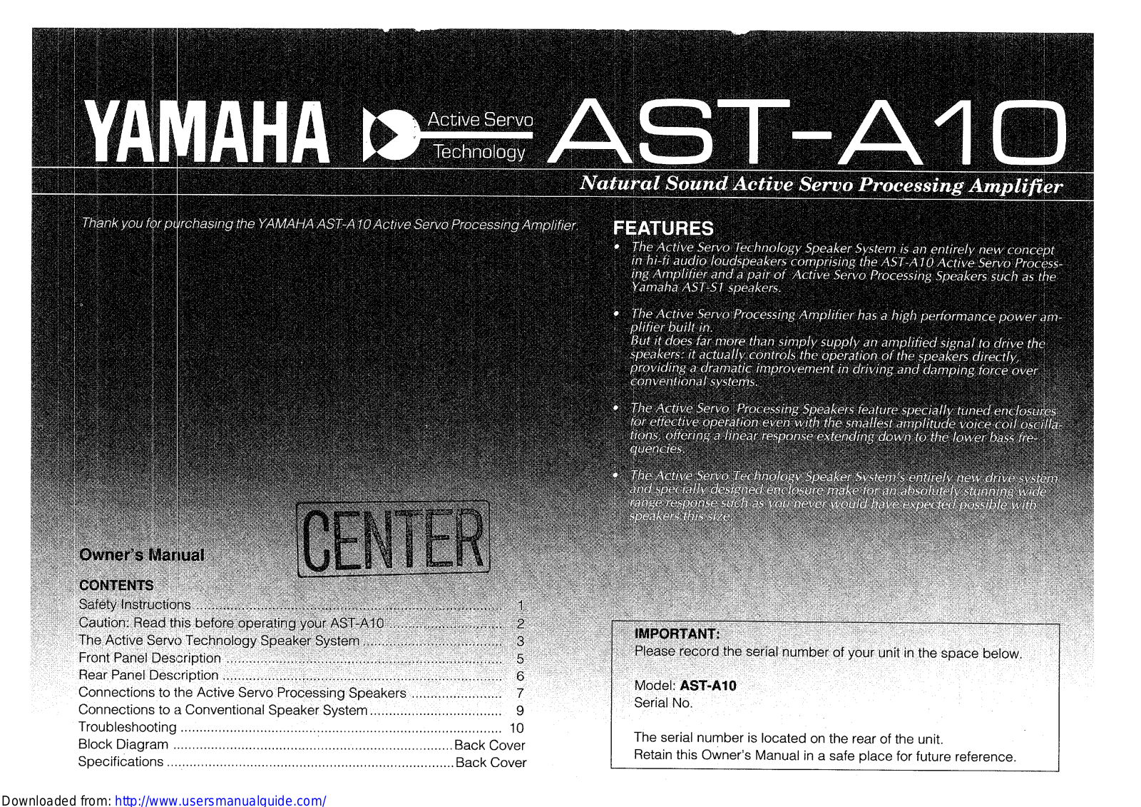 Yamaha Audio AST-A10 User Manual