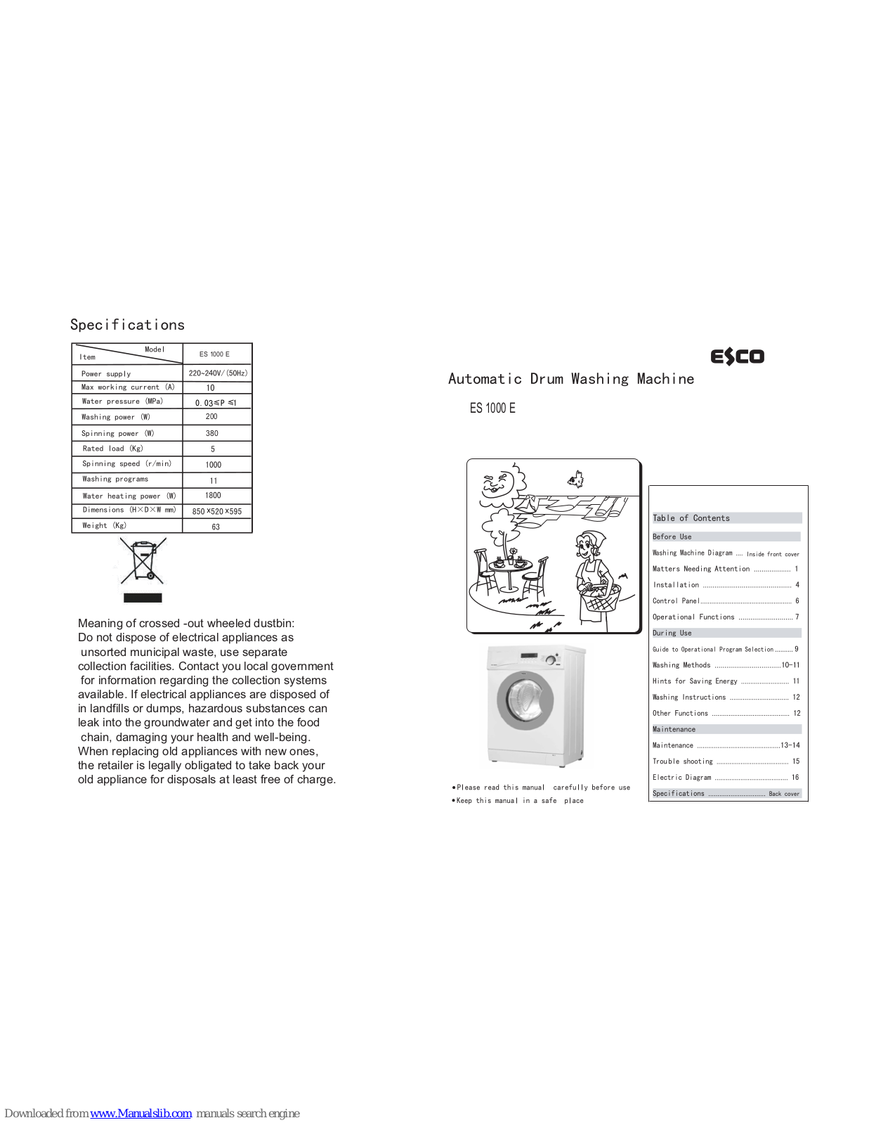 Esco ES 1000 E User Manual