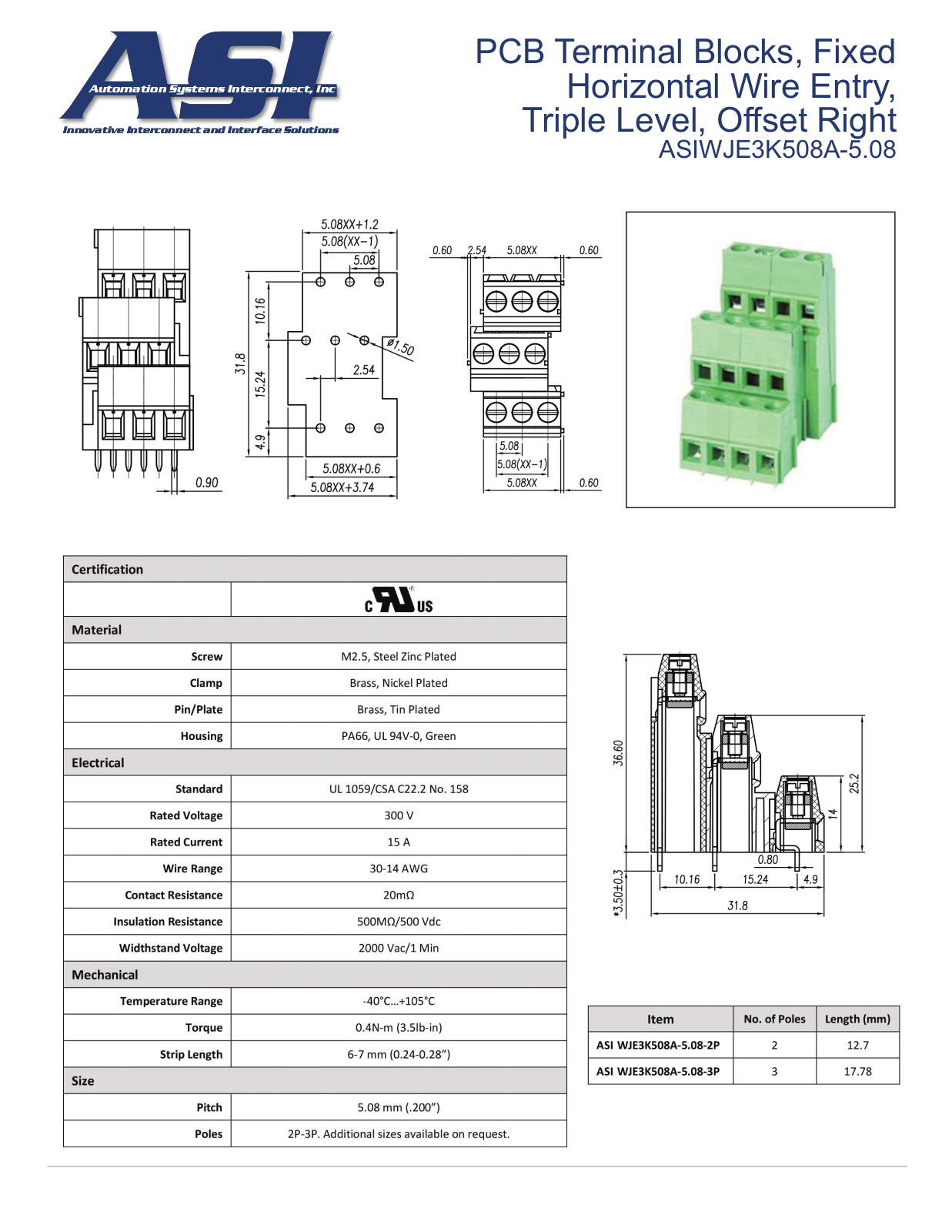 ASI-Automation Systems Interconnect ASIWJE3K508A-5.08 Data Sheet