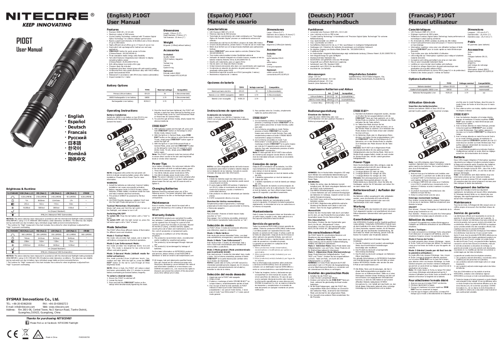 Nitecore P10GT User Manual