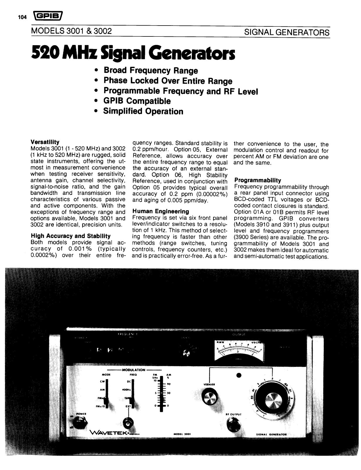 Wavetek 3002, 3001 Datasheet