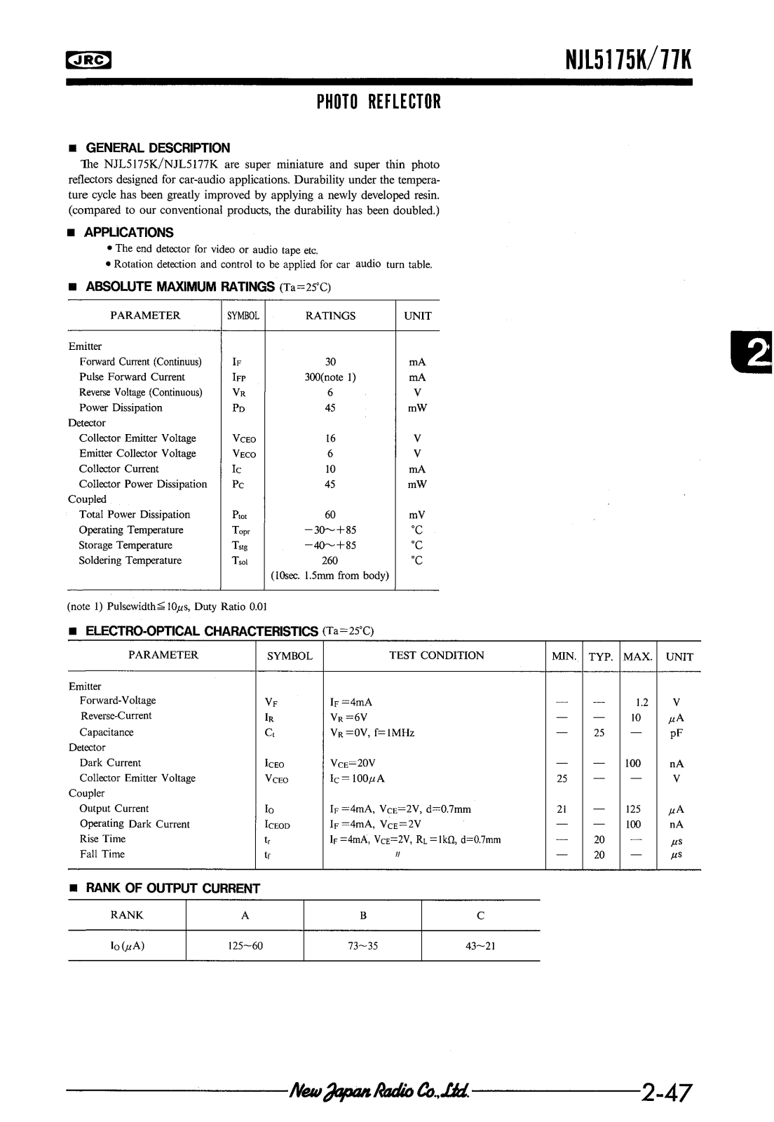 JRC NJL5175K, NJL5175K-F10, NJL5177K, NJL5177K-F3, NJL5177K-F10 Datasheet