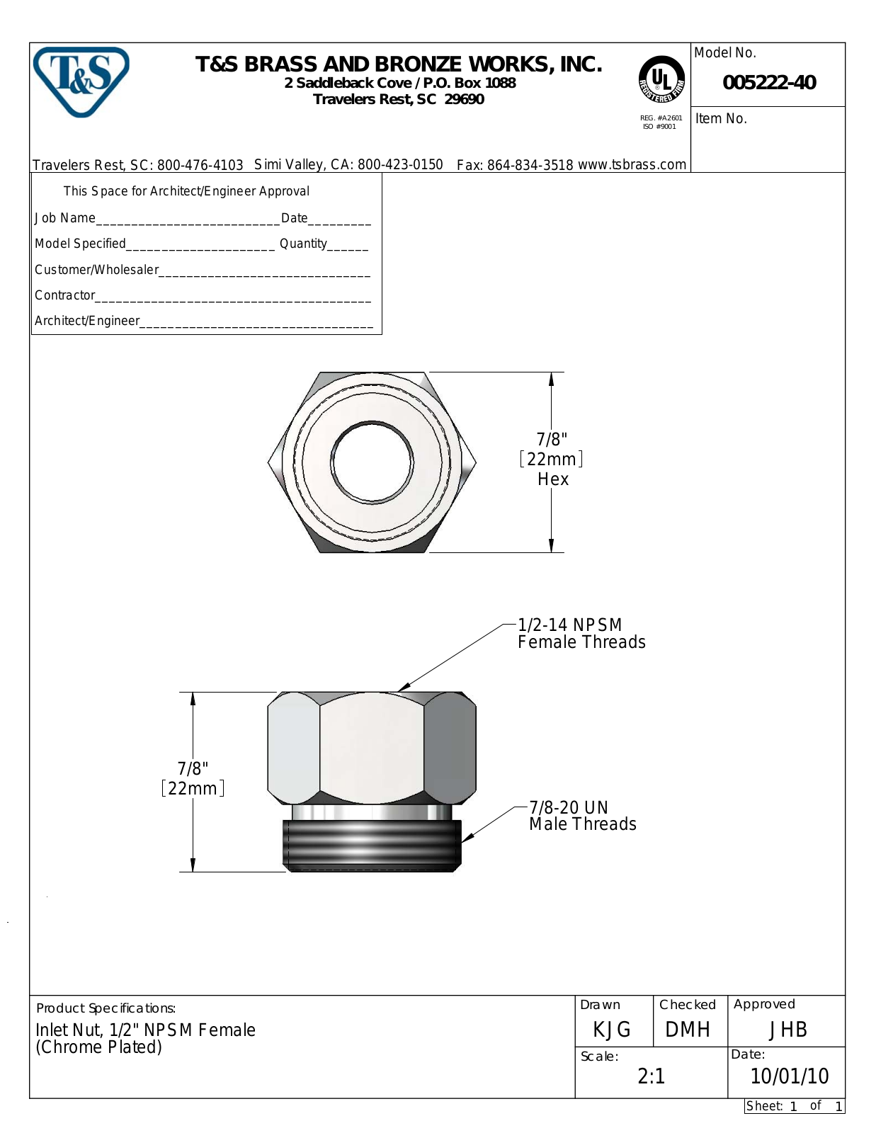 T&S Brass 005222-40 User Manual