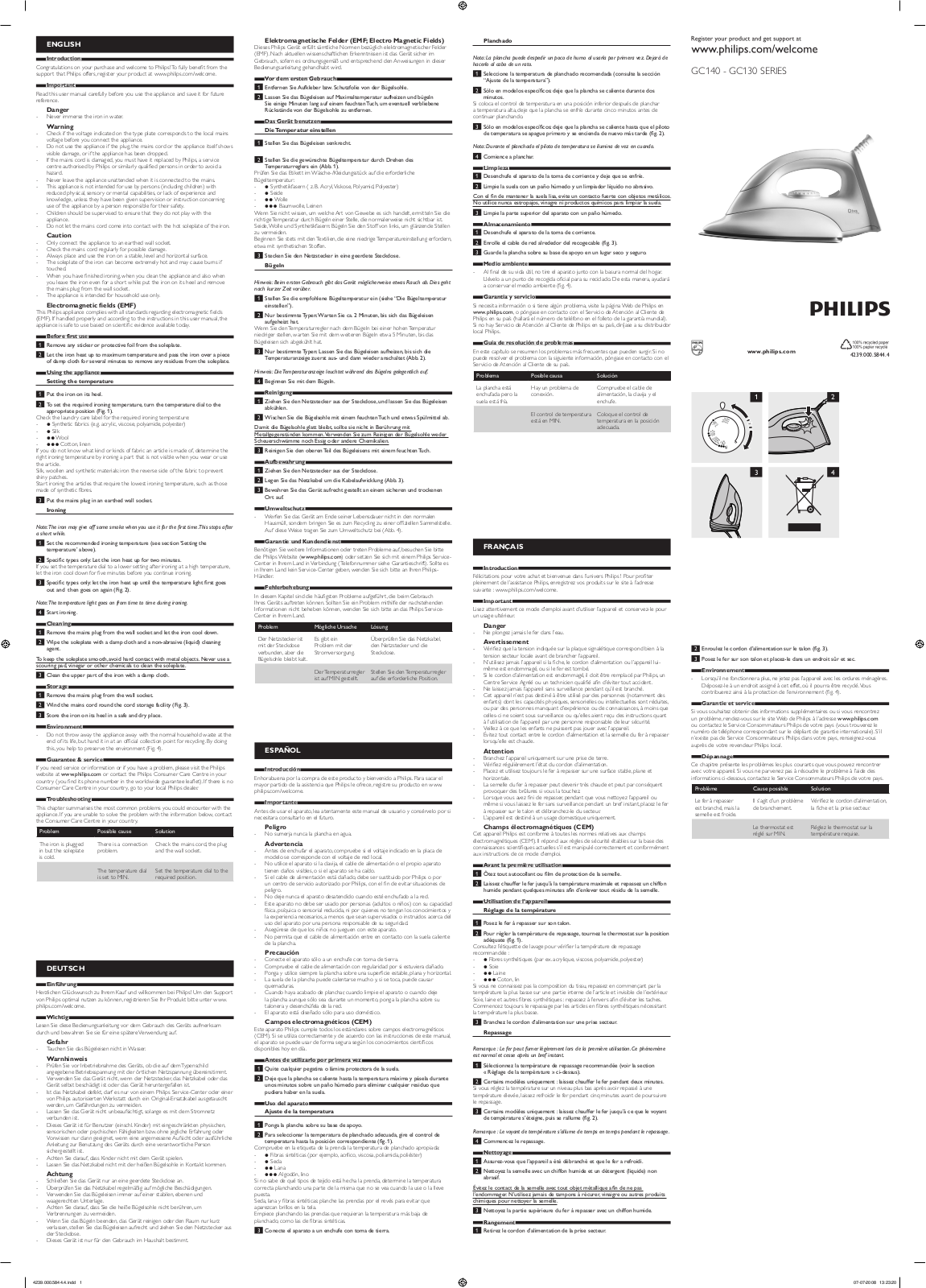 Philips GC135/11, GC135/08, GC135/07, GC135/01, GC135/00 User Manual