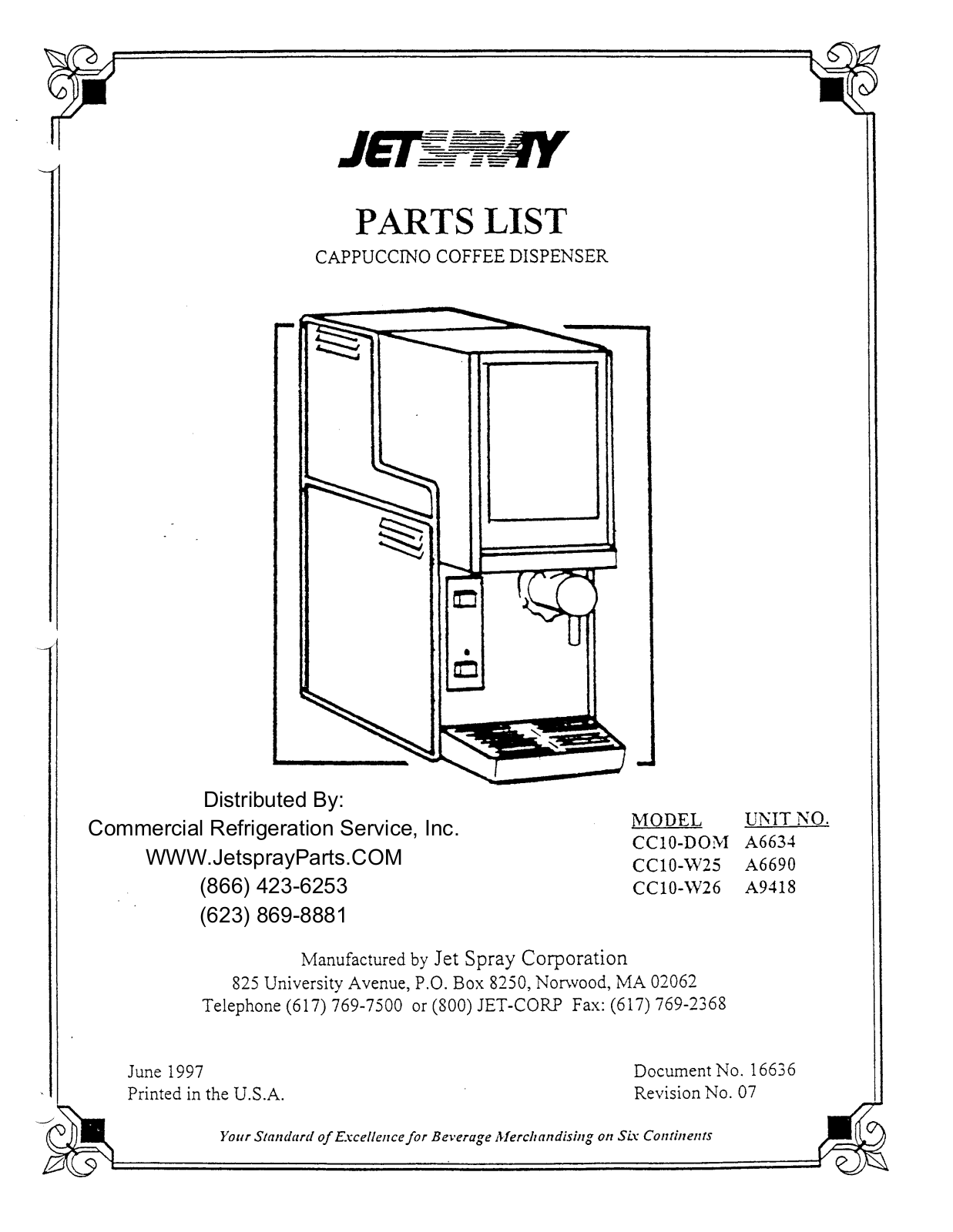 Jet Spray CC10-DOM Parts List