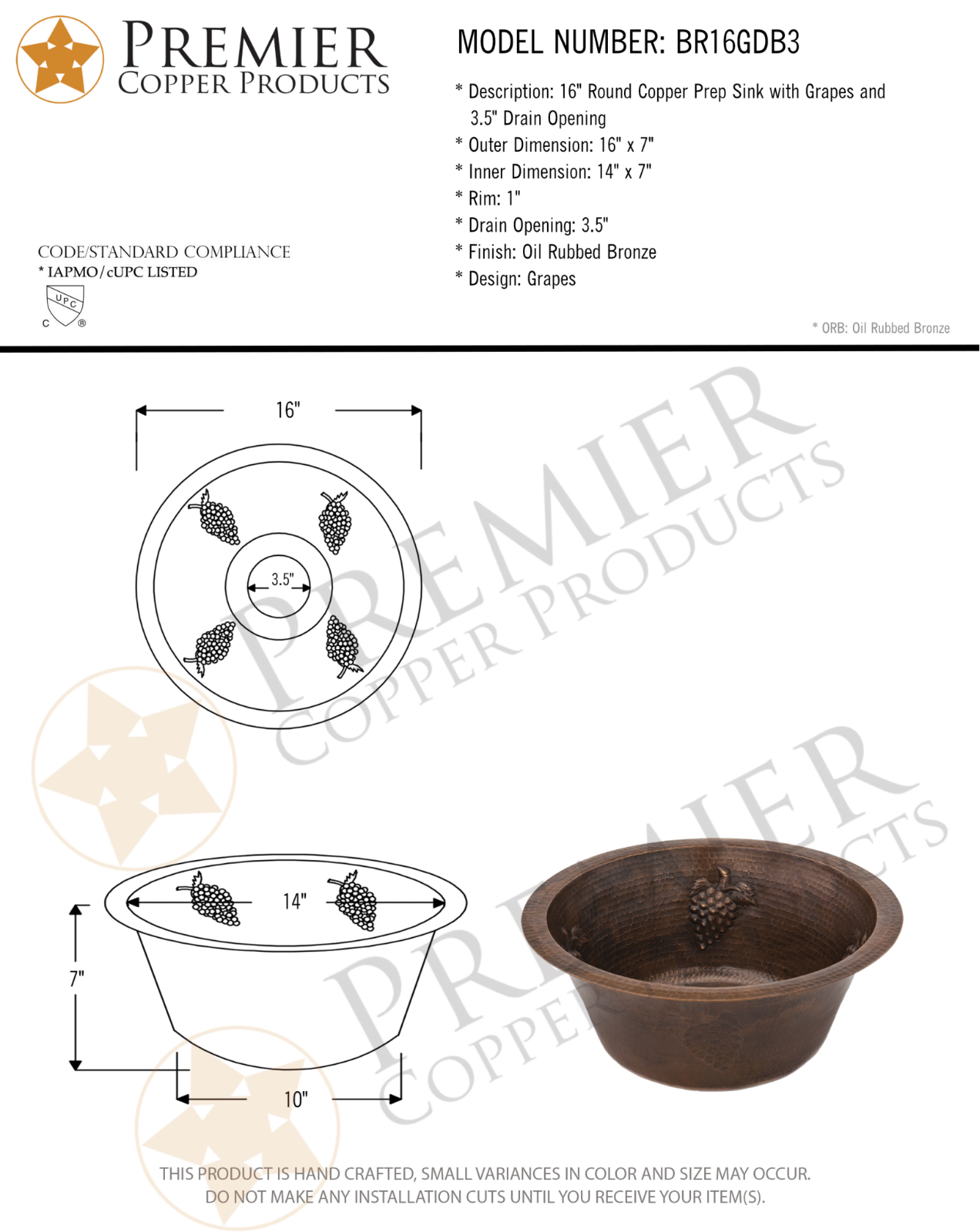 Premier Copper Products IER1907 Specifications - ManualMachine.com