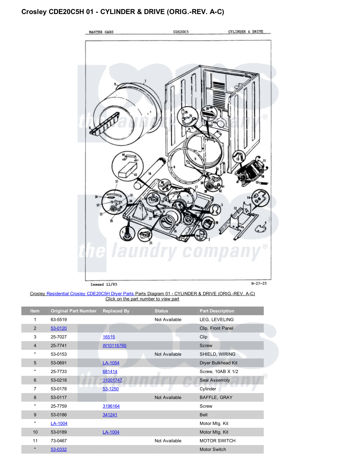 Crosley CDE20C5H Parts Diagram