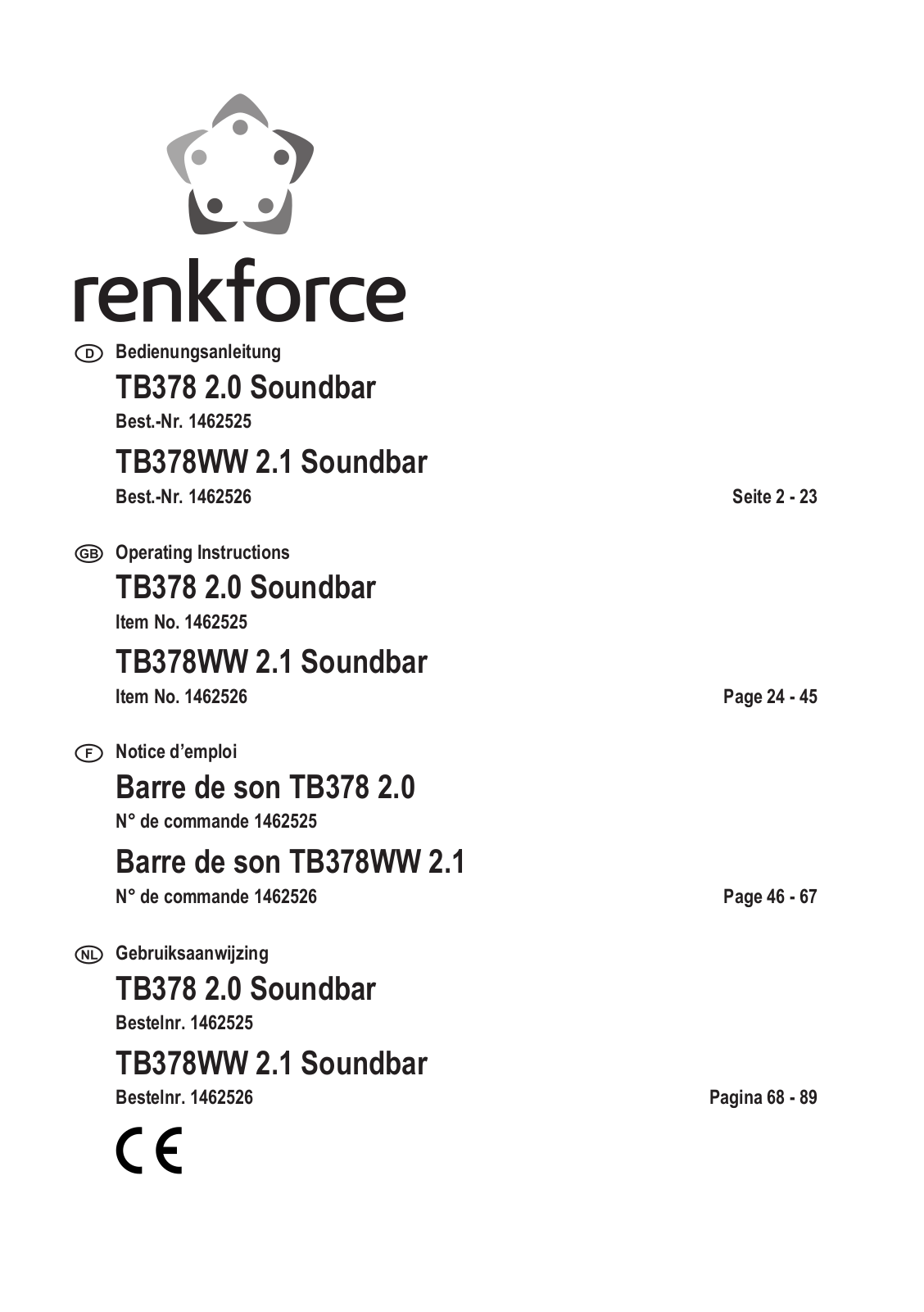 Renkforce 1462525, 1462526 Operating Instructions