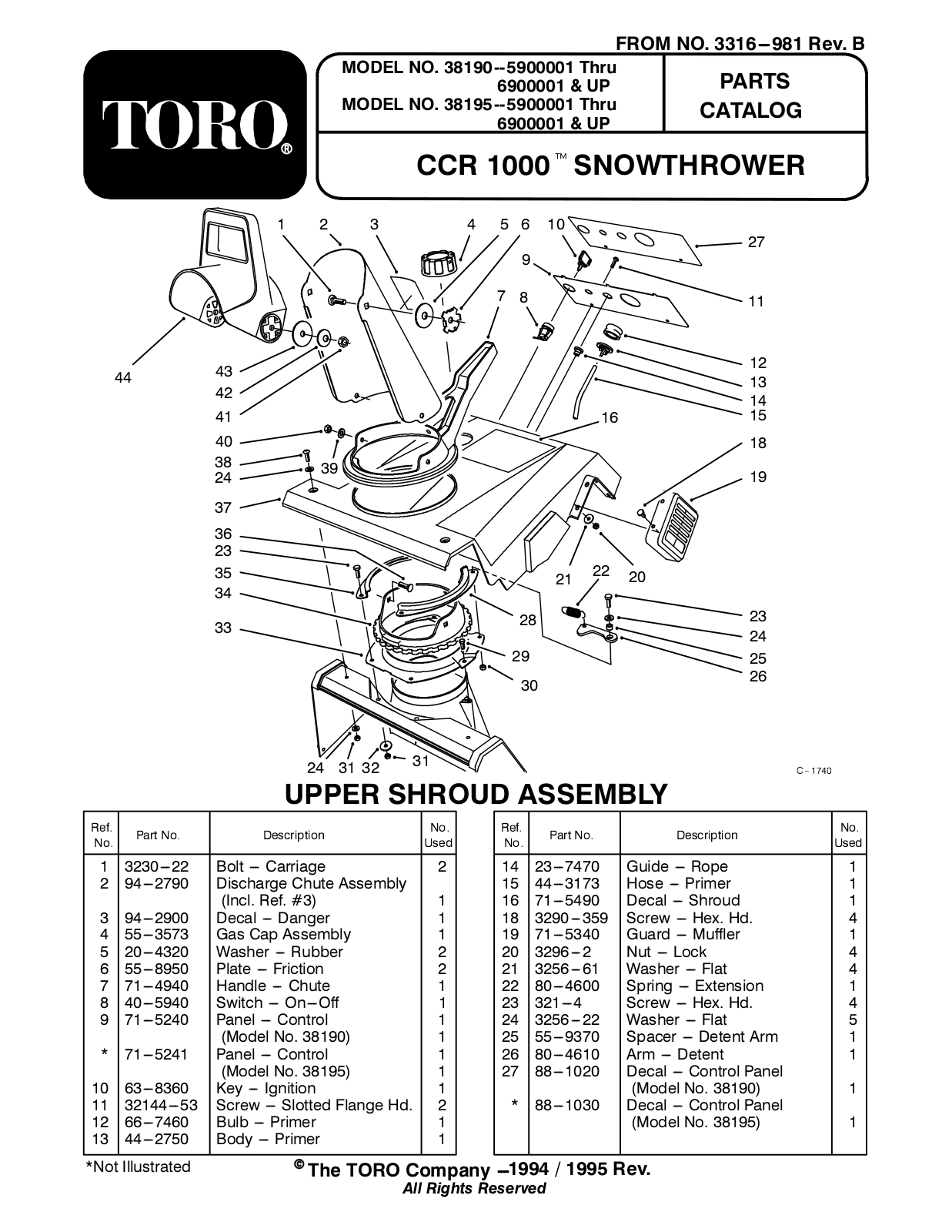 Toro 38190, 38195 Parts Catalogue