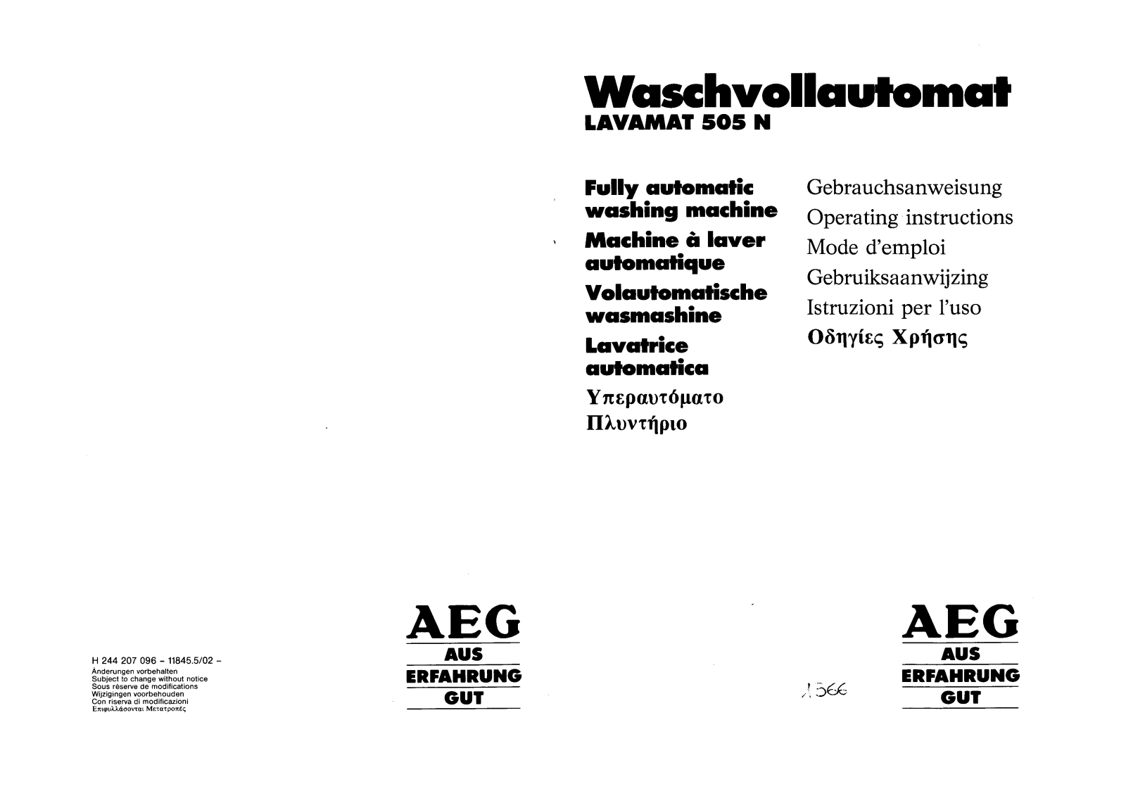 Aeg-electrolux LAV505 N User Manual