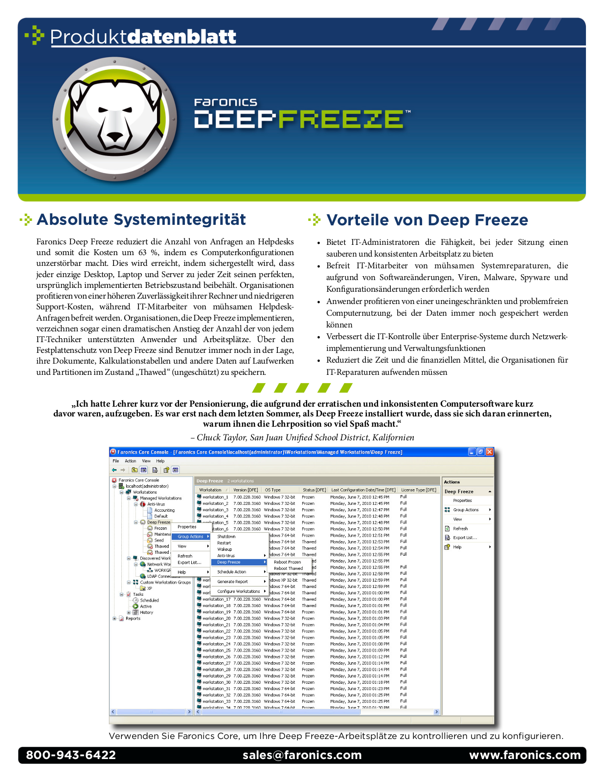 Faronics DEEP FREEZE DATASHEET