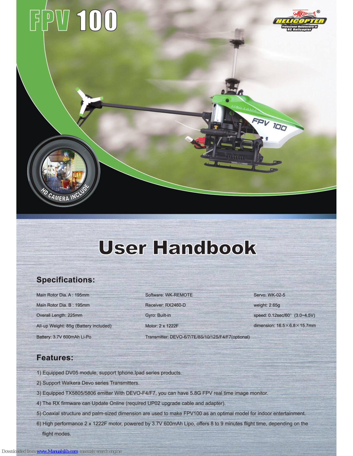 Walkera FPV 100 User Handbook Manual