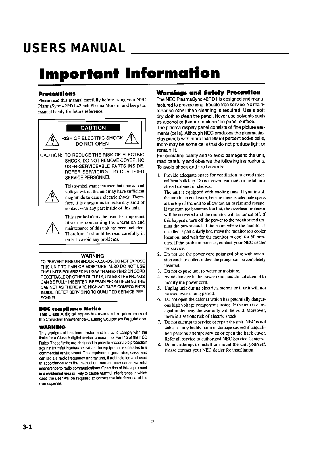 Nec 42 PD1 User Manual