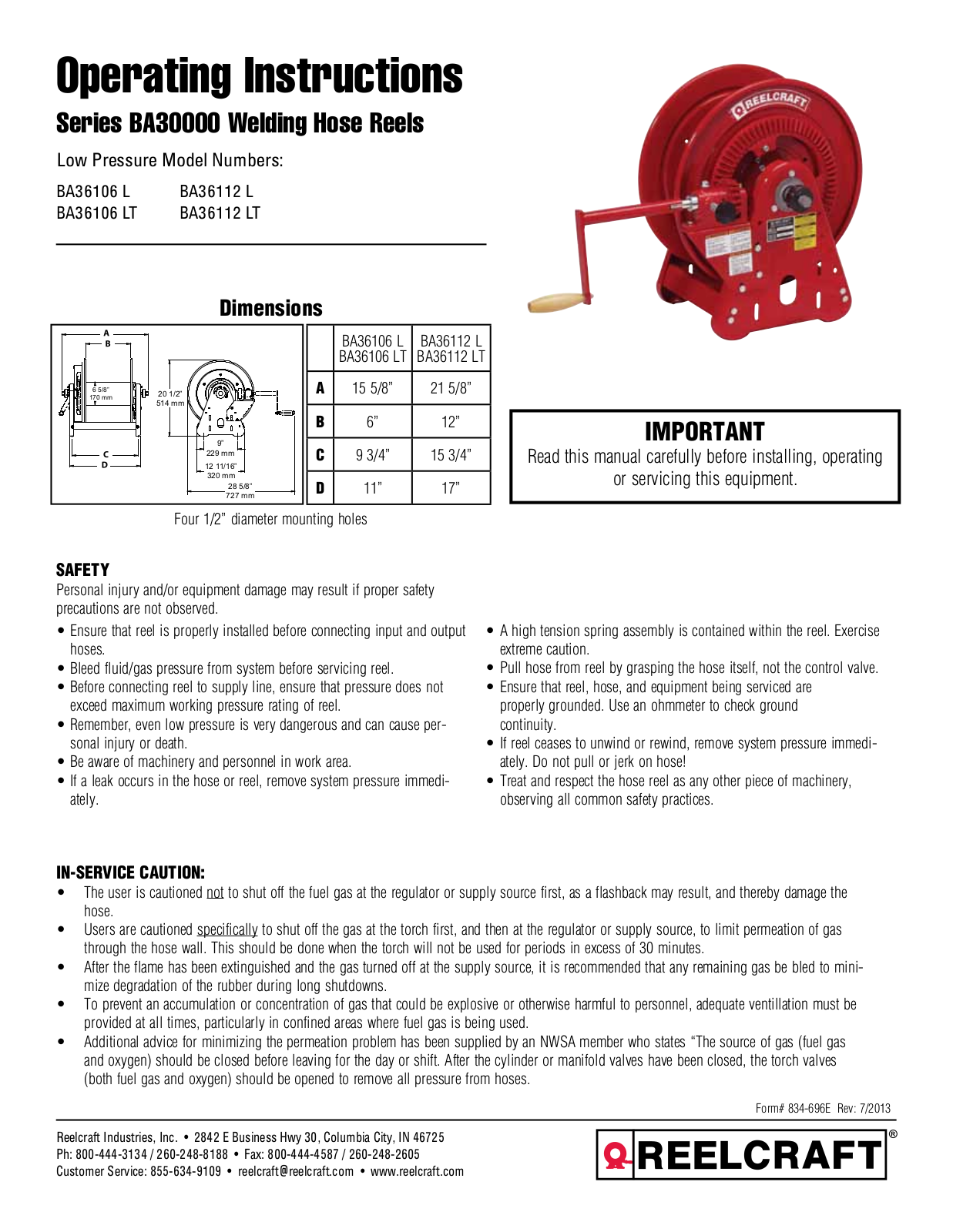 Reelcraft BA30000 User Manual