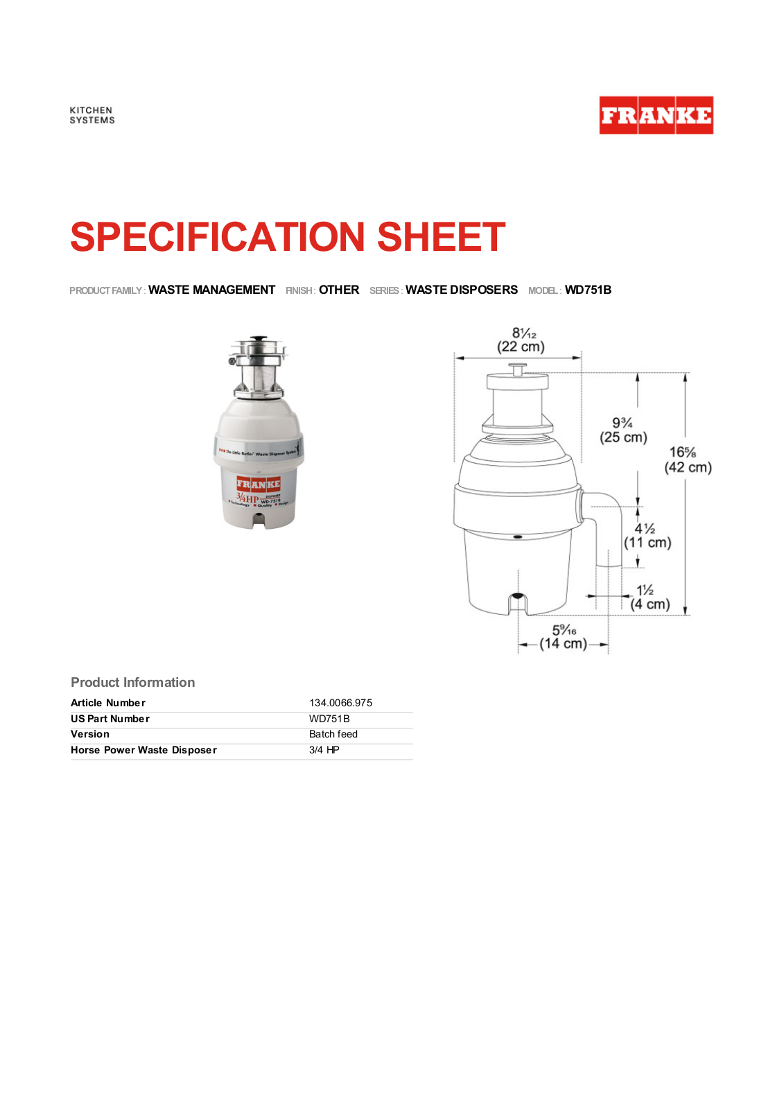 Franke Foodservice WD751B User Manual