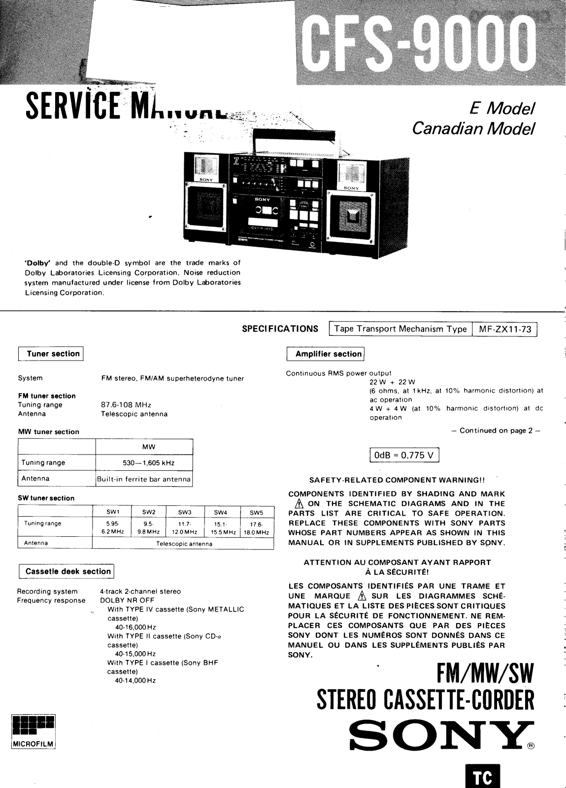 Sony CFS-9000 Service Manual