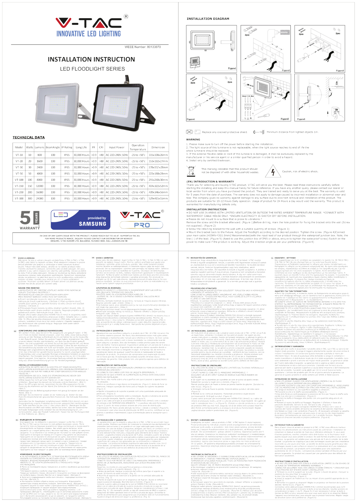 V-TAC VT-10, VT-20, VT-30, VT-50, VT-100 INSTALLATION INSTRUCTION