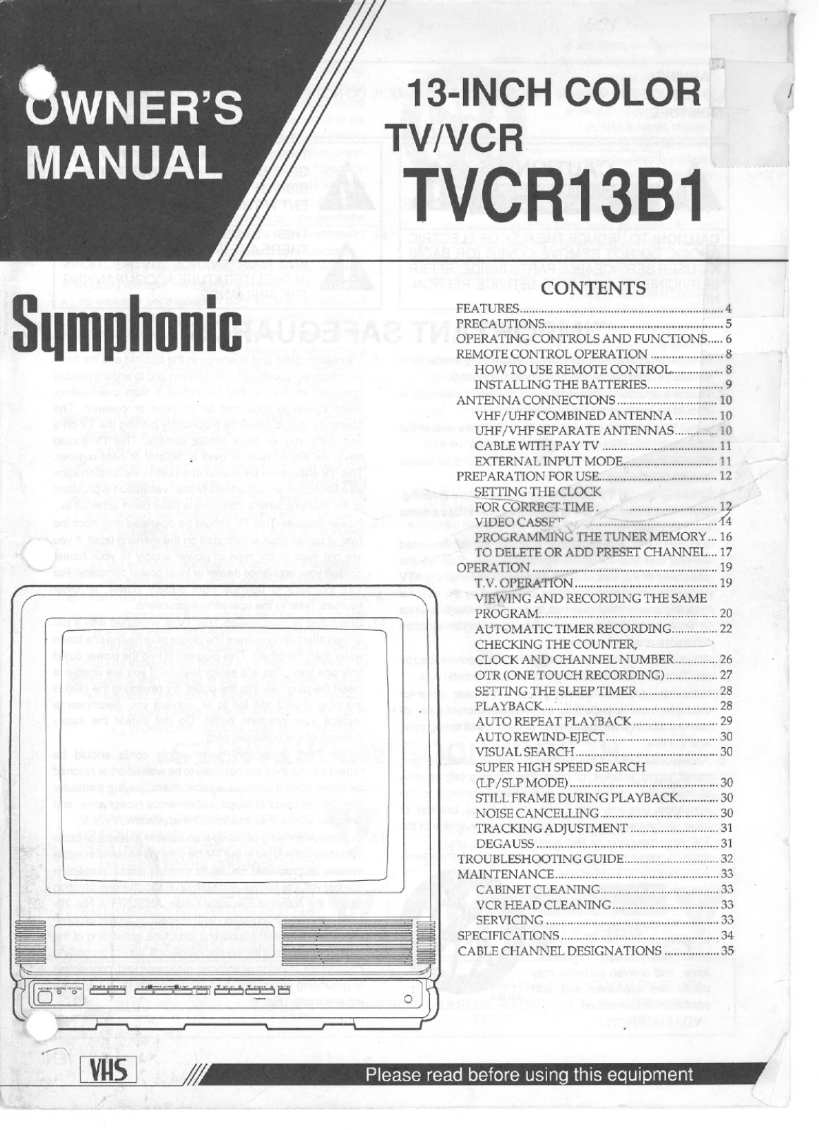 FUNAI TVCR13B1, TVCR13B1 User Manual