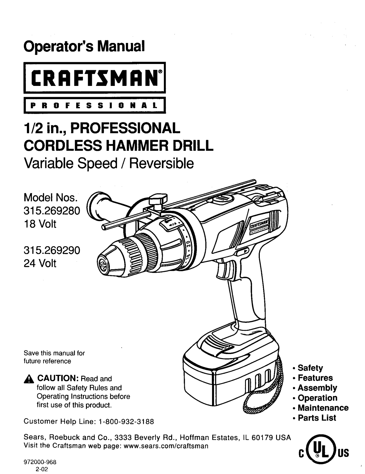 Craftsman 315269290, 315269280 Owner’s Manual