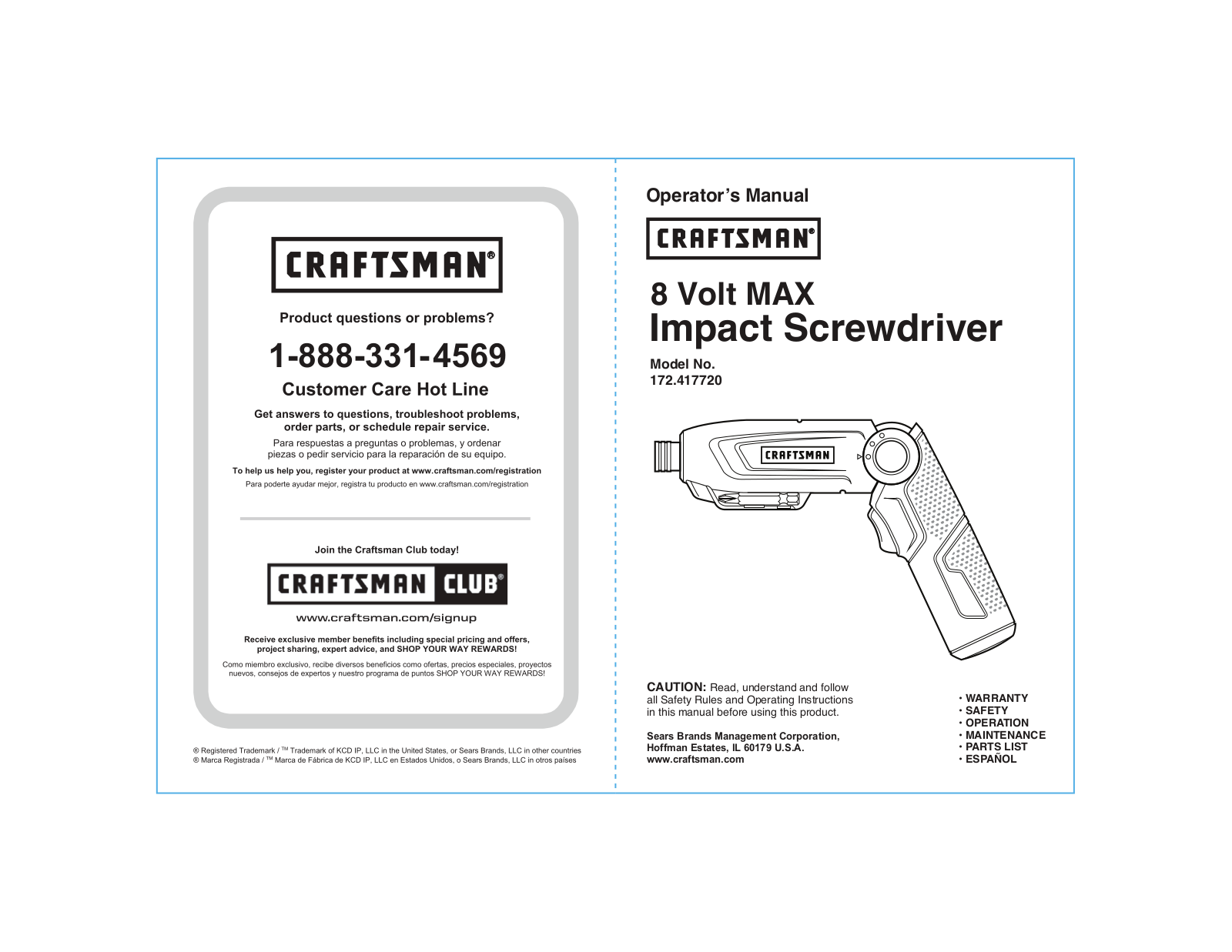 Craftsman 172417720 Owner’s Manual