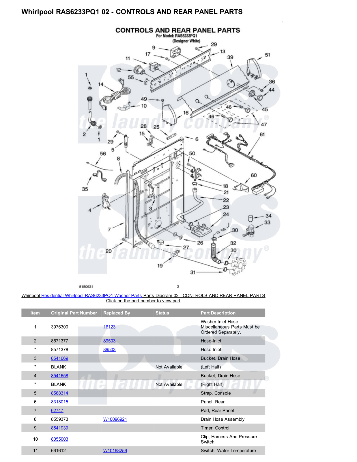 Whirlpool RAS6233PQ1 Parts Diagram