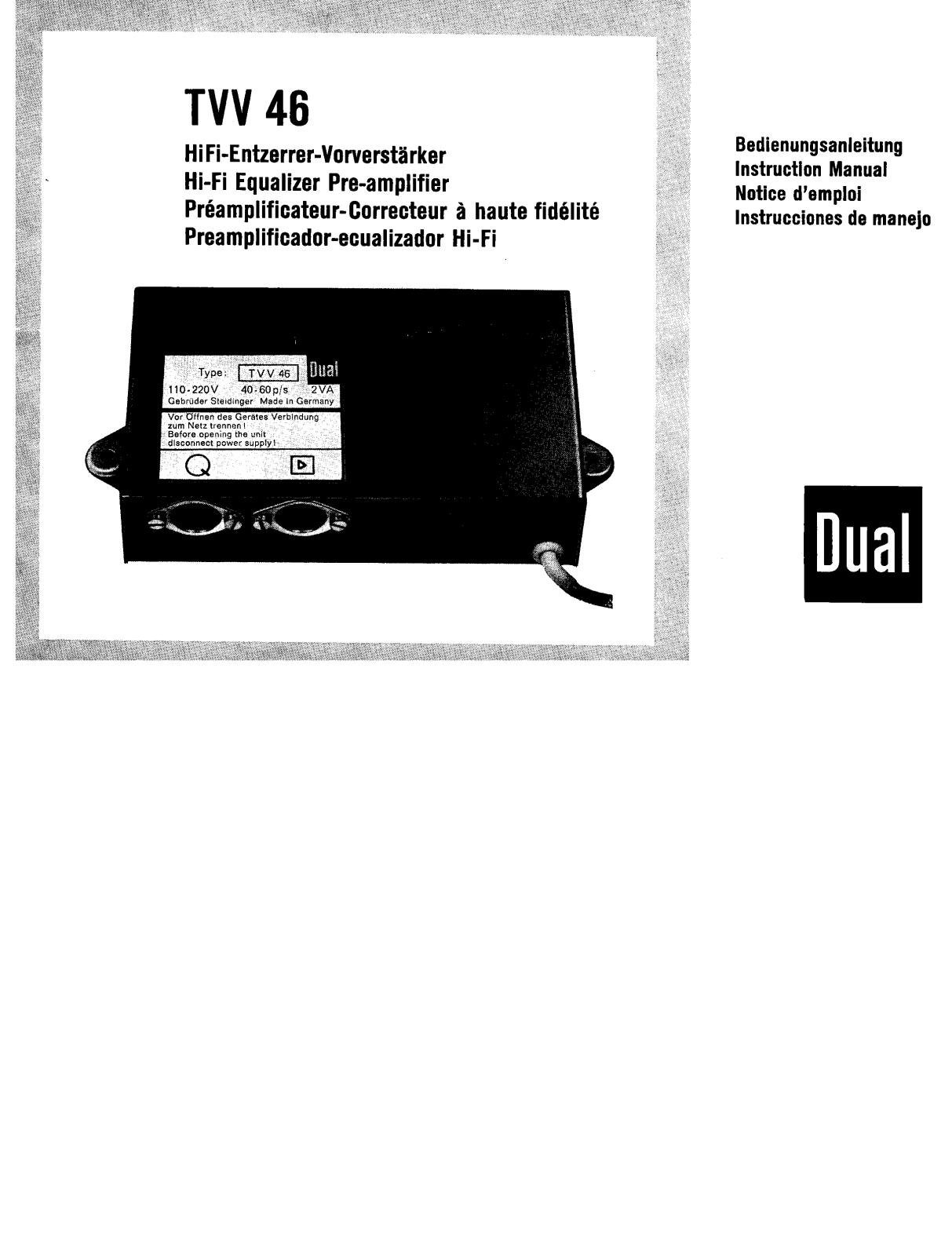 Dual TVV-46 Service manual