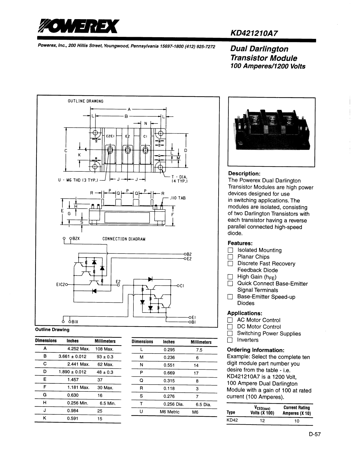 POWEREX KD421210A7 Datasheet