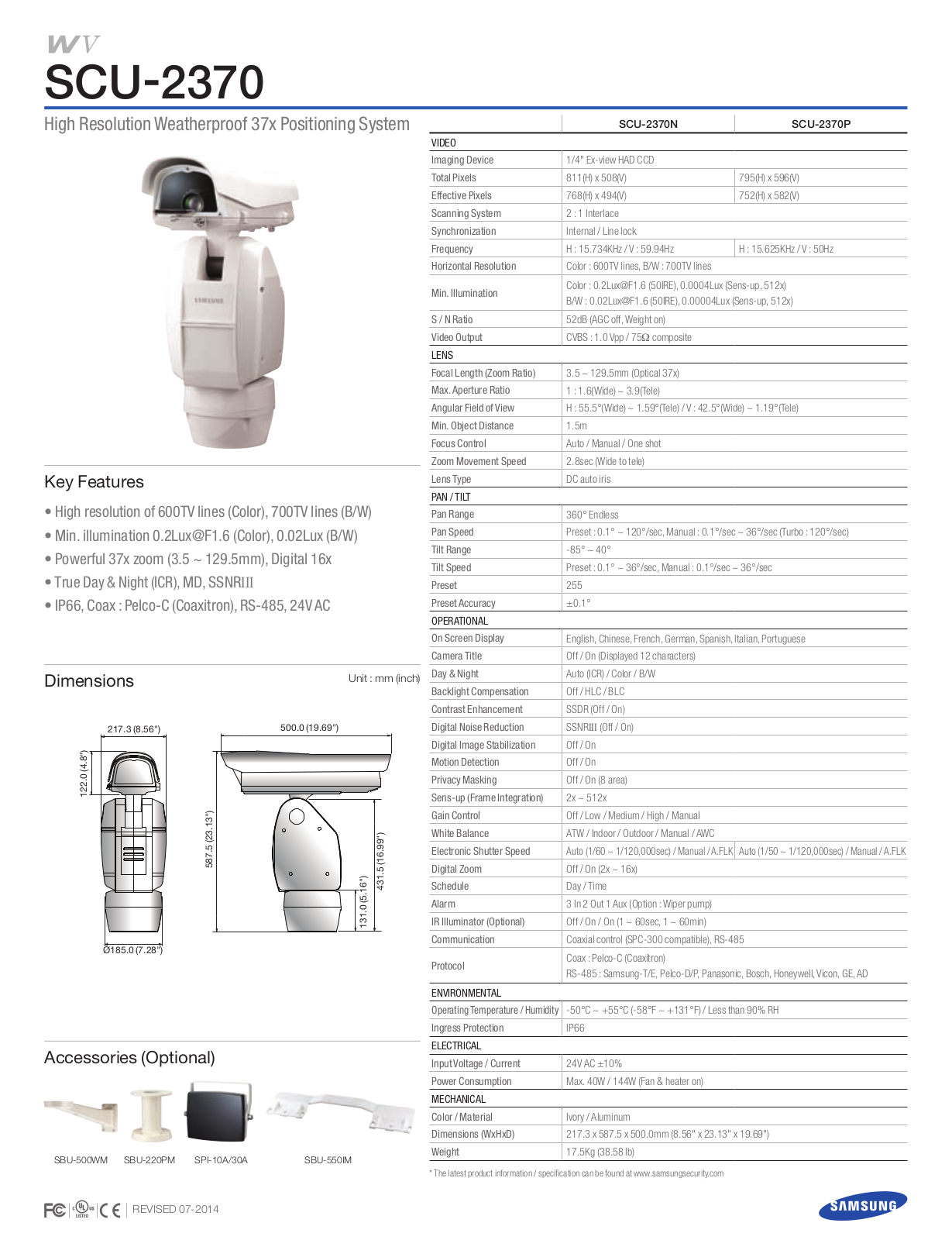 Samsung SCU-2370 Specsheet