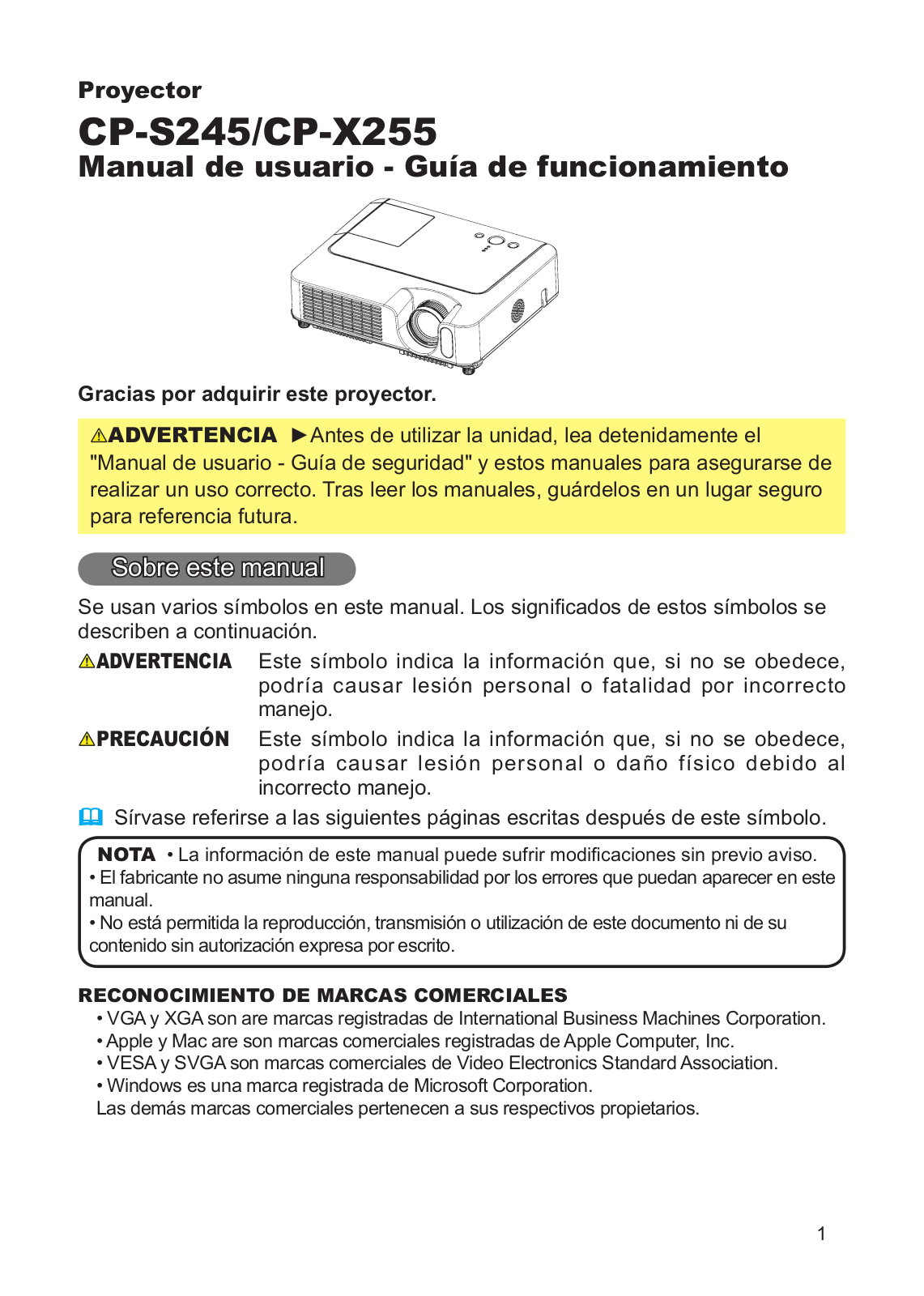 Hitachi CP-S245WF, CP-X255WF User Manual