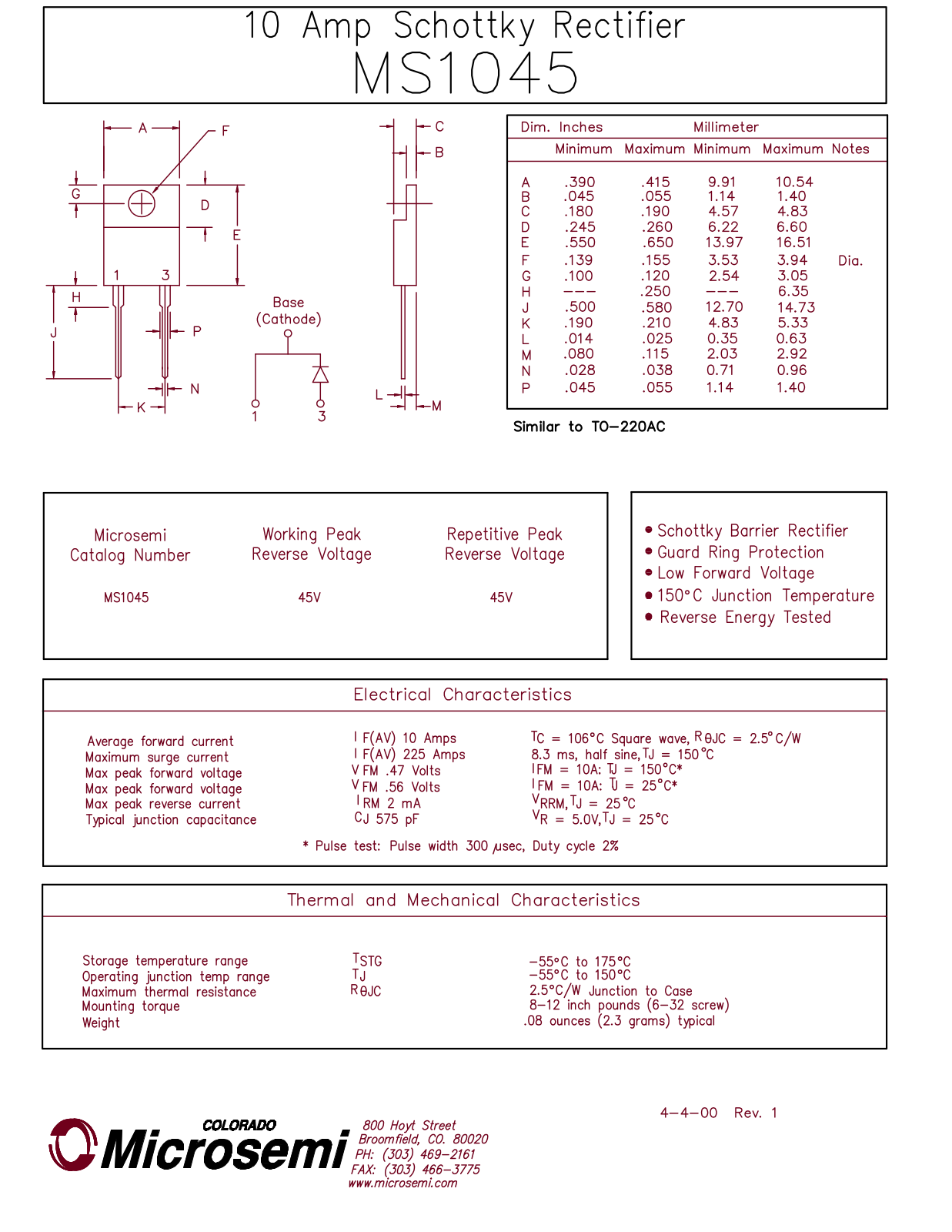 Microsemi Corporation MS1045 Datasheet