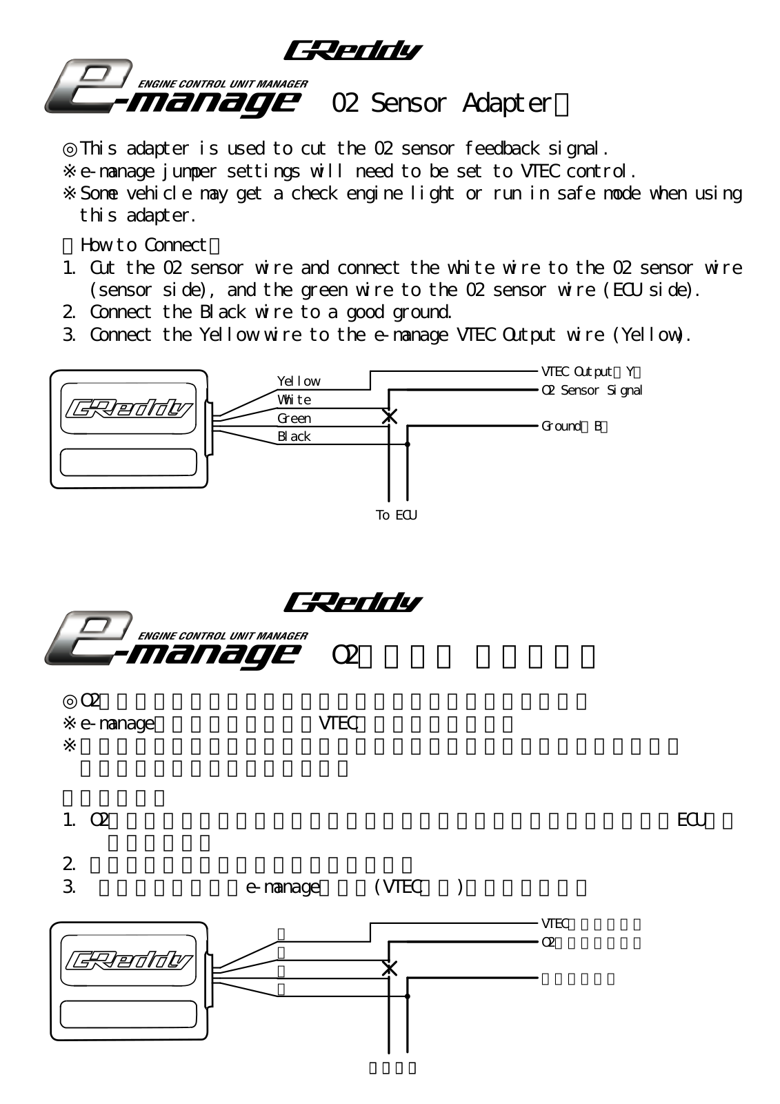 GReddy e-Manage  02 Sensor Adapter User Manual