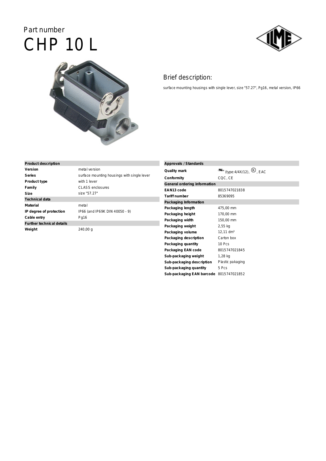Datasheet CHP-10L Datasheet (ILME) - ManualMachine.com