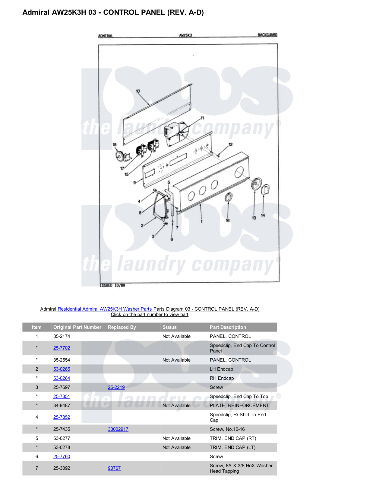 Admiral AW25K3H Parts Diagram