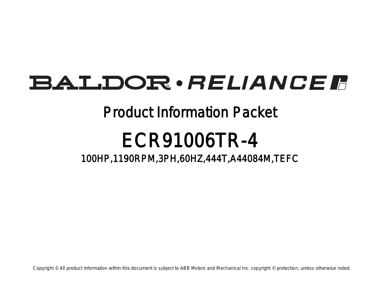 Baldor ECR91006TR-4 Product Information Sheet