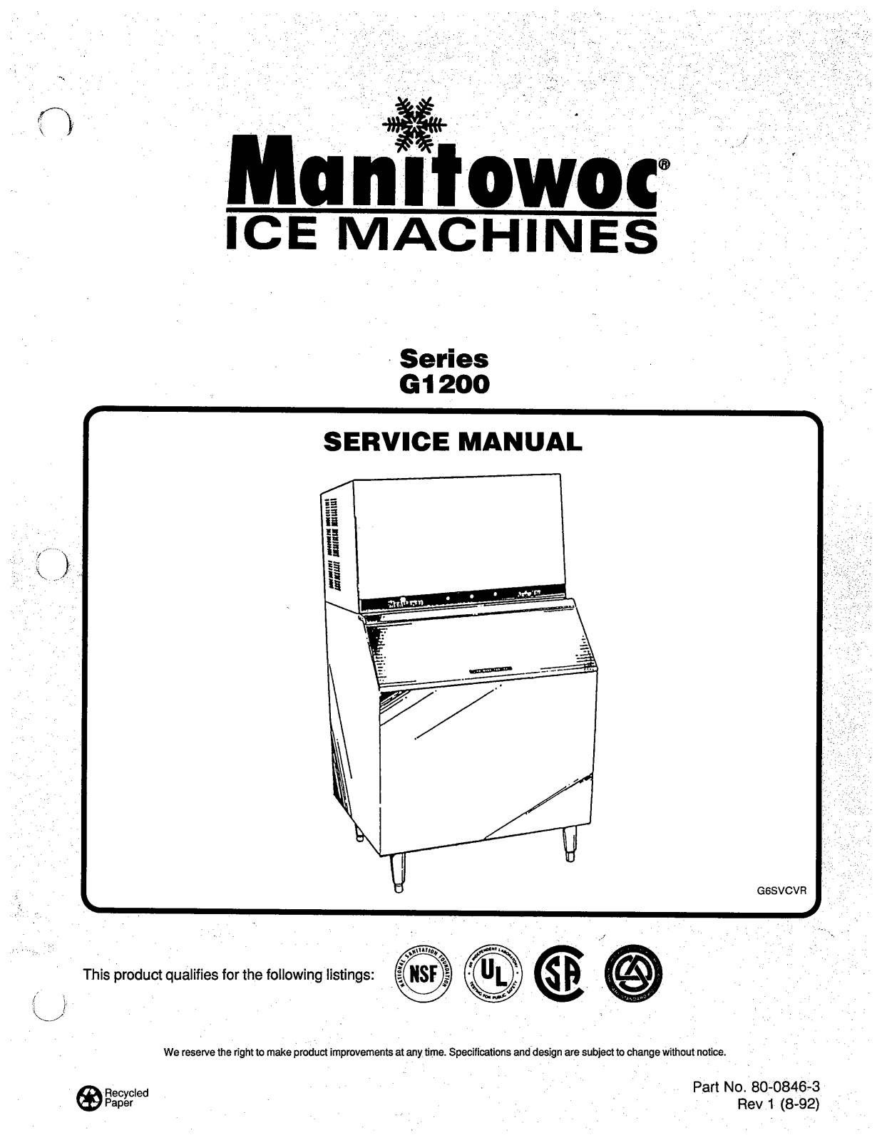 Manitowoc Ice GR1200A Service Manual