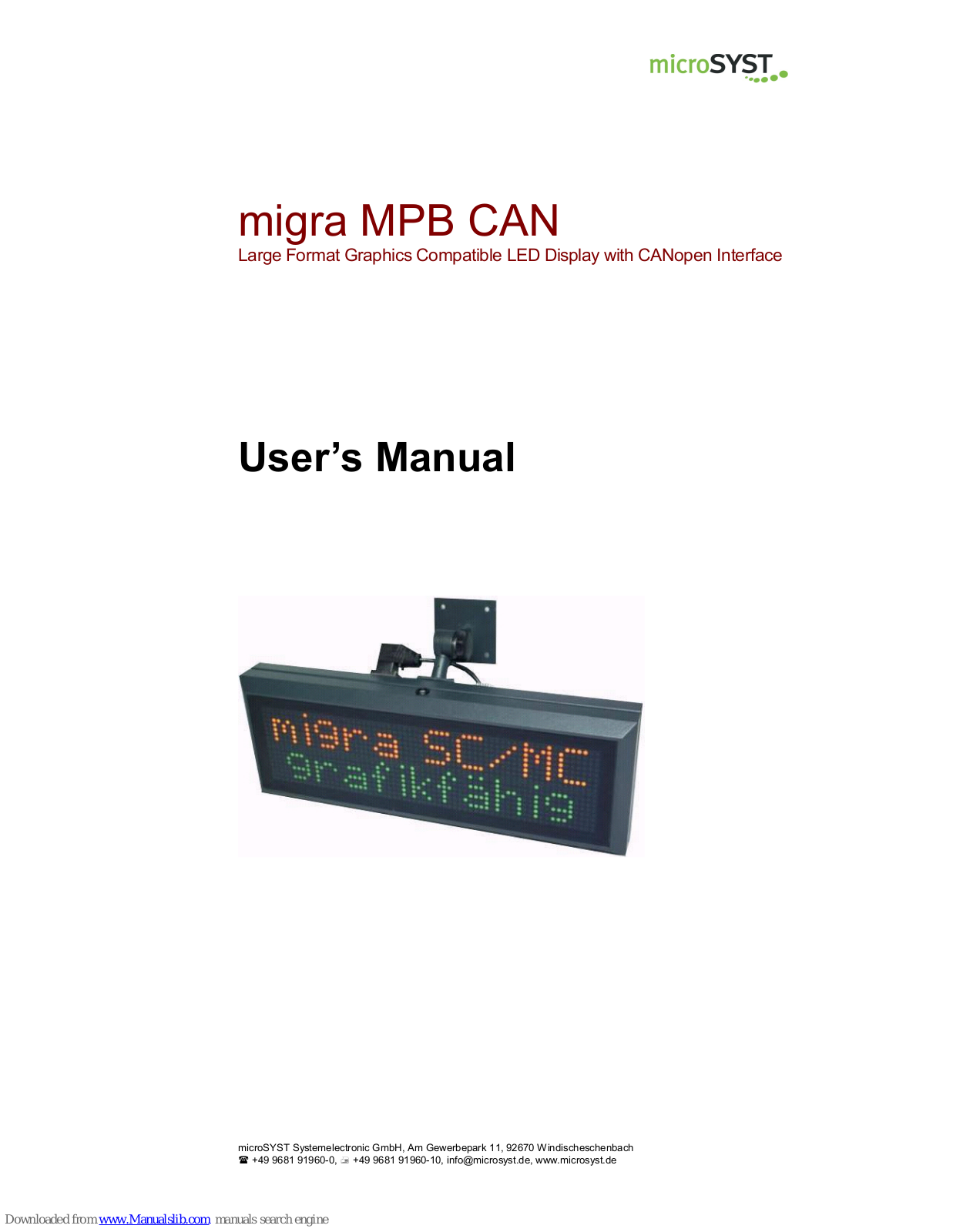 microSYST migra MPB CAN User Manual