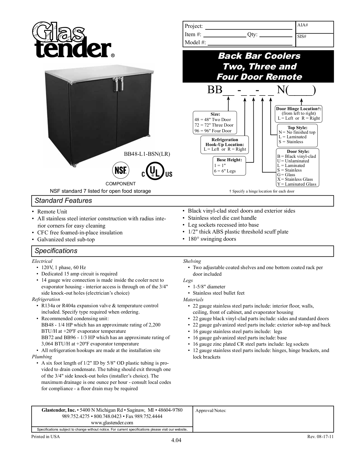 Glastender BB96 User Manual