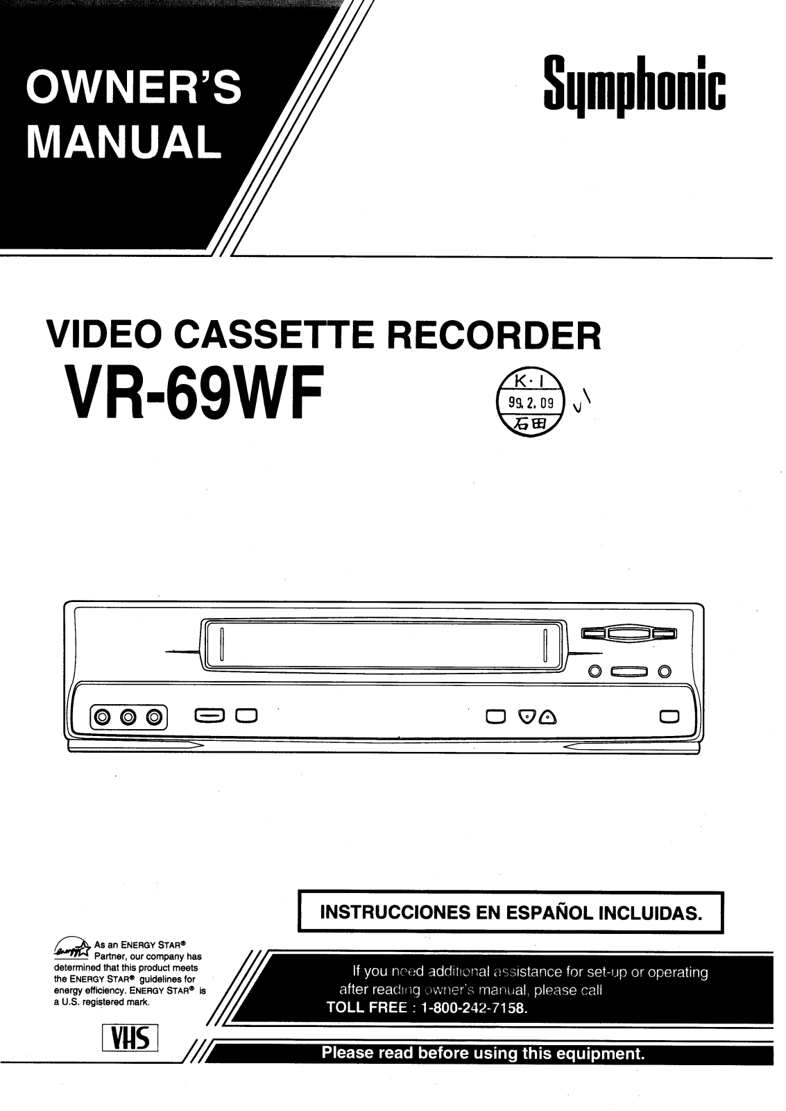 Symphonic VR-69WF User Manual