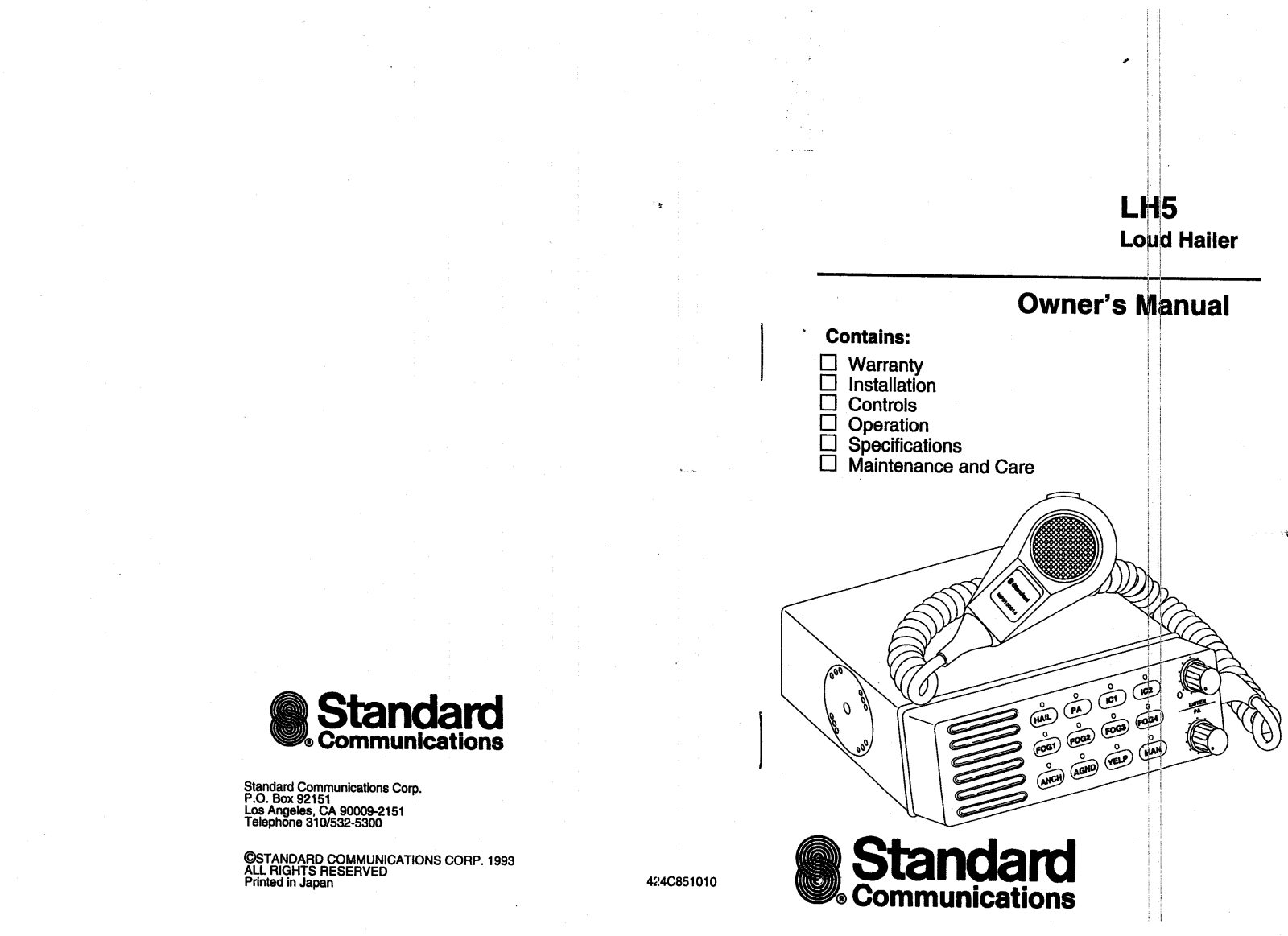 Standard Horizon LH5 Owner's Manual