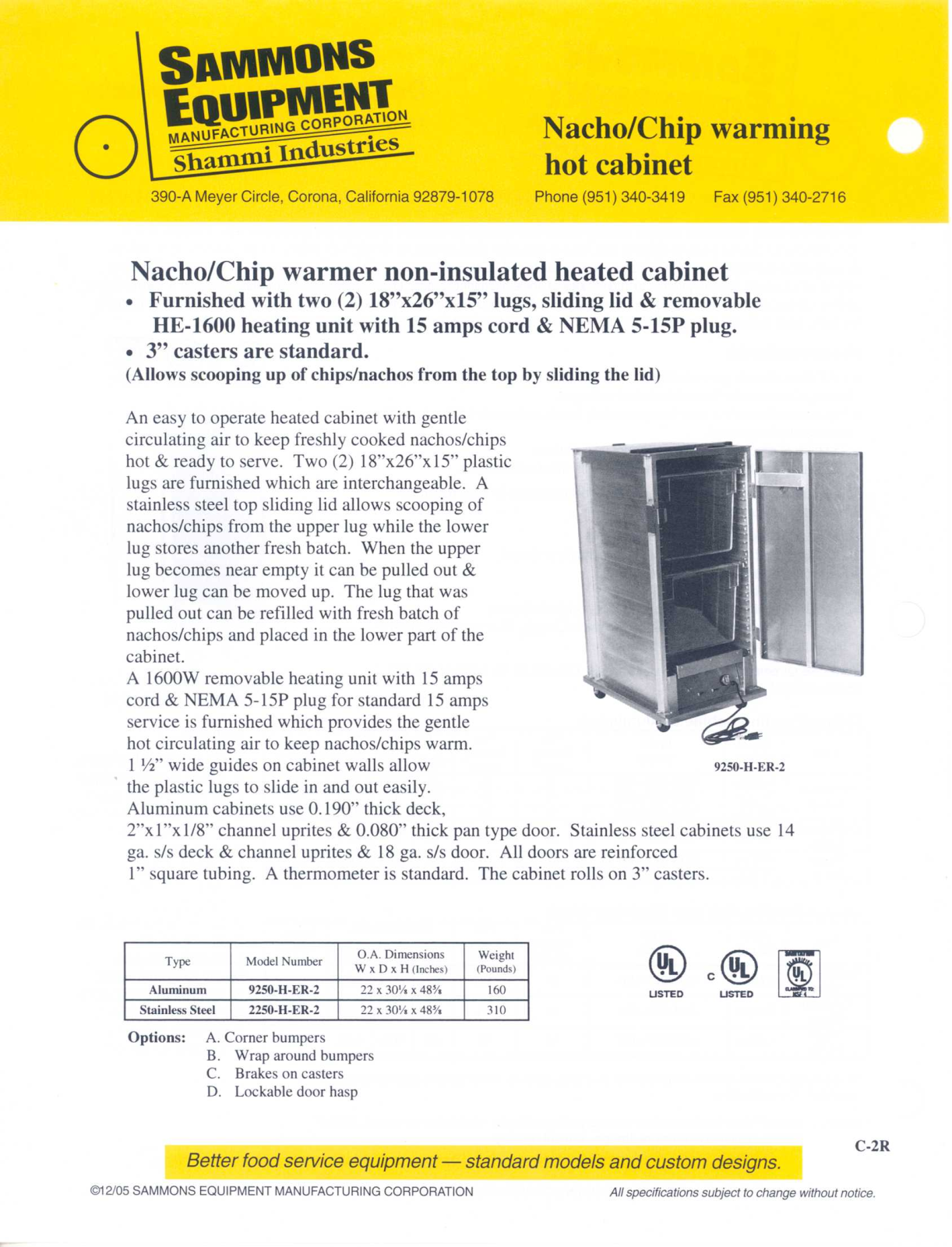 Sammons Equipment 2250-H-ER-2 User Manual