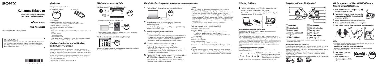 Sony NWZ-W262, NWZ-W263 QUICK START GUIDE