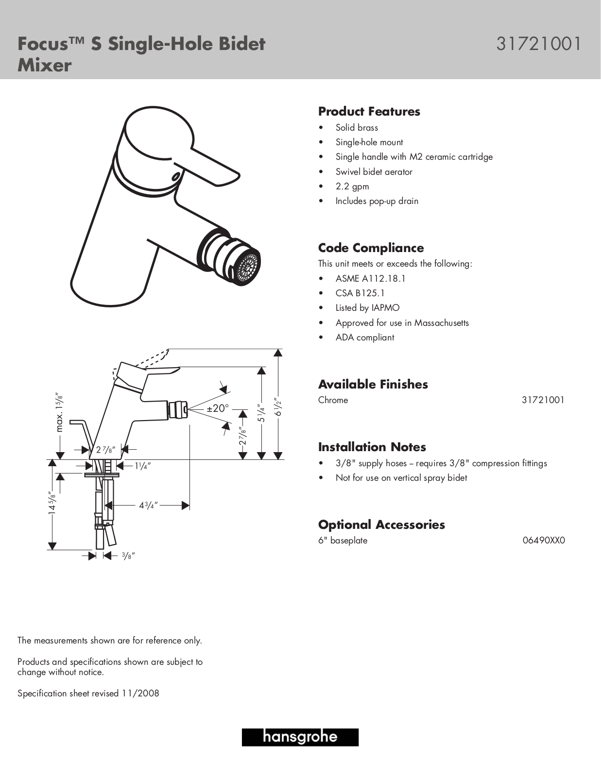 Hans Grohe 06490XX0 User Manual