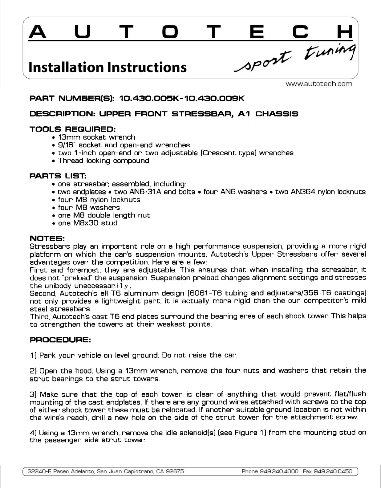 Autotech 10.430.005K, 10.430.009K User Manual