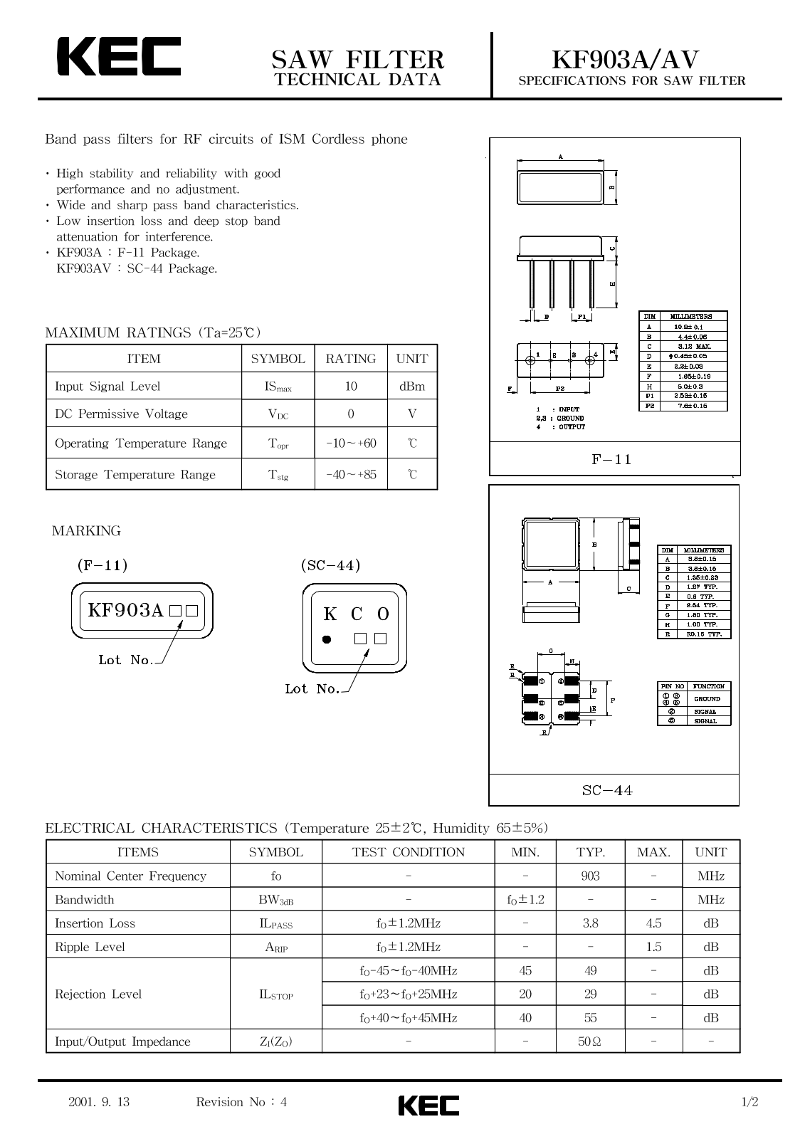 KEC KF903AV, KF903A Datasheet