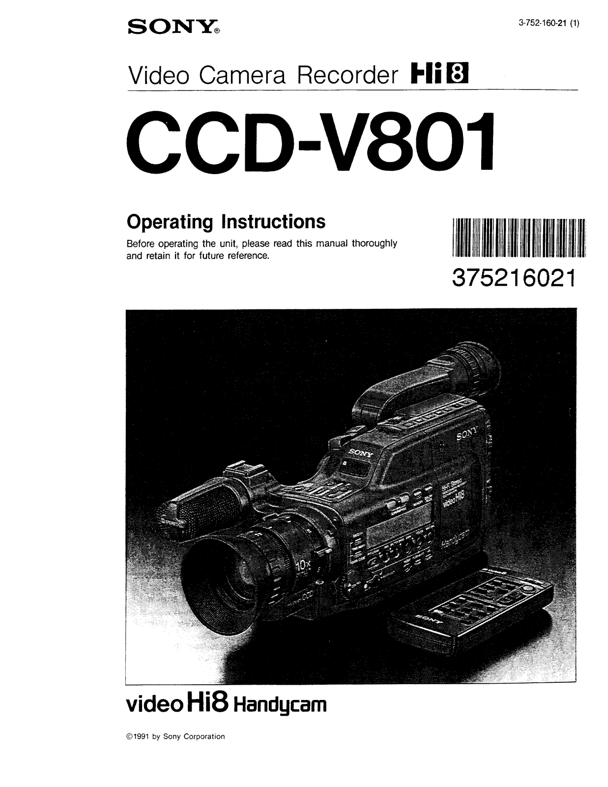 Sony CCD-V801 Operating Manual