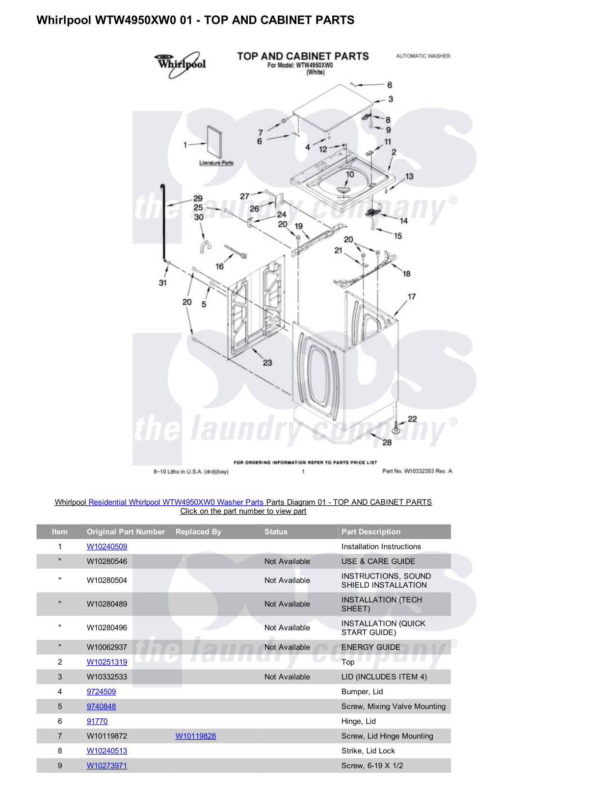 Whirlpool WTW4950XW0 Parts Diagram