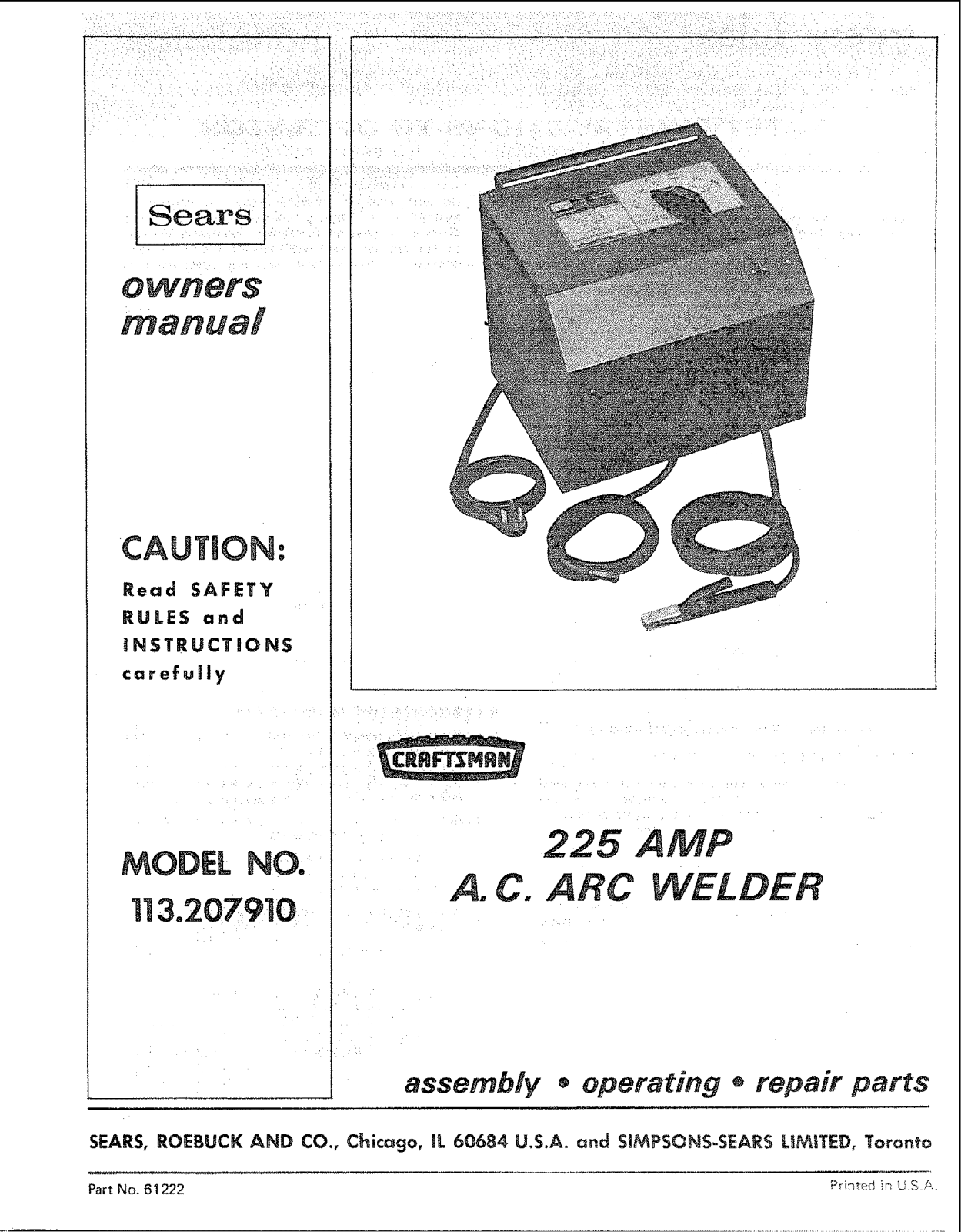 Craftsman 113207910 Owner’s Manual